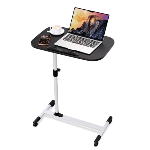 Magshion Tilt Overbed Bedside Table with Wheels, Rolling Laptop Desk w/Height Adjustment from 24" to 36", Sit to Stand Up, Mobile Standing Desk for Hospital Home Office, White Frame - color: White Fram, size: One-Piece Desktop