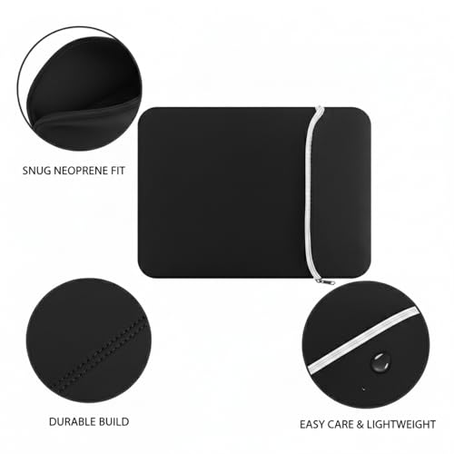 Neoprene Laptop Sleeve, Case for 13-Inch Laptops, Cushioned Interior Against Scratches and Bumps in Backpacks, Black