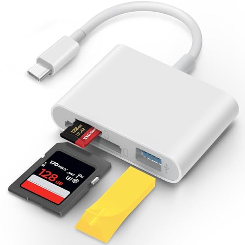 MujuDoler USB C SD Card Reader for iPhone 15 16 iPad Mac 3 in 1 USB-C Memory Trail Camera Card Adapter with Dual Slots & USB Port for Mac MacBook Pro/Air/Mini Android Laptop More USBC Typec Devices - size: One USB-C plug