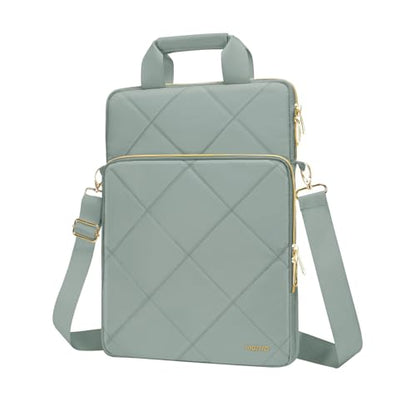 MOSISO Vertical Laptop Bag, Computer Bags | Rhombus Quilted Laptop Shoulder Bag with Trolley Sleeve&Pocket&Handle - color: Antique Green, size: 16 inch