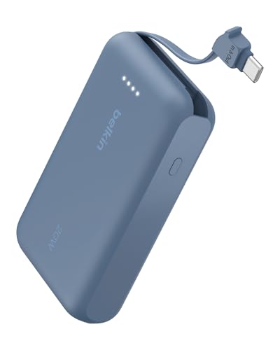 Belkin 10000mAh 20W USB C Power Bank, Portable Charger for iPhone & iPad | Fast Charging, Integrated USB C Cable, Eatra USB C Port, iPhone 17, iPad, Samsung Galaxy S26, Charge 2 Devices - color: Blue, style: 10K mAh