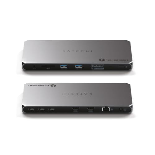 Satechi Thunderbolt 4 Dock 100W Charging, Dual Monitor HDMI 4K/60Hz, 40Gbps Data Transfer, 2 USB-A 3.2, Ethernet, Thunderbolt 4 Dock for MacBook Air/Pro M5, Mac/Windows, DisplayLink Software Required