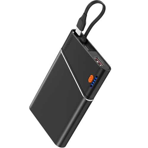 Aaoyun Portable Charger Power Bank, 10000mAh 22.5W PD Fast Charging Powerbank with Built-in USB C Cable, Slim External Phone Battery Pack for iPhone 17/16/15 Samsung S24 Android etc (Black) - color: Black-10000mah