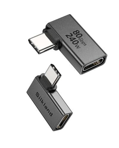 Silkland 80Gbps USB C 90 Degree Right Angle Adapter 2 Pack, 16K 240W USB4 | Thunderbolt 5/4 USB4 V2.0 extender; Dual 8K, 240W charging, male to female design for Steam Deck, ROG Ally, MacBook, Switch - style: Right Angle