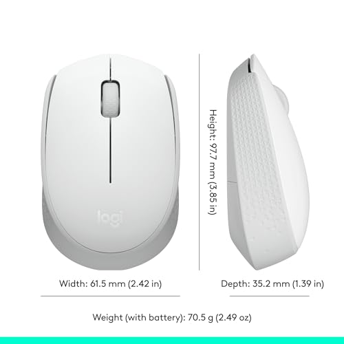 Logitech M170 Compact Ambidextrous 2.4 GHz Wireless Mouse - Off White | Ambidextrous mouse with 2.4 GHz USB-A Nano Receiver, Optical Tracking, 12-Months Battery Life, PC, Mac, Laptop compatible - color: White