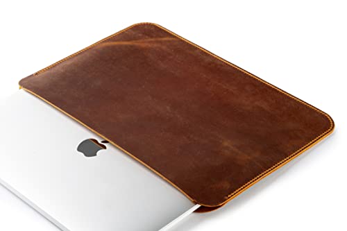 Leather Laptop Sleeve, Handmade Slim Case for MacBook Air 13" (M2) 2024, (M3) 2024 & 15 inch (M3) 2026 - color: Camel, size: 13"