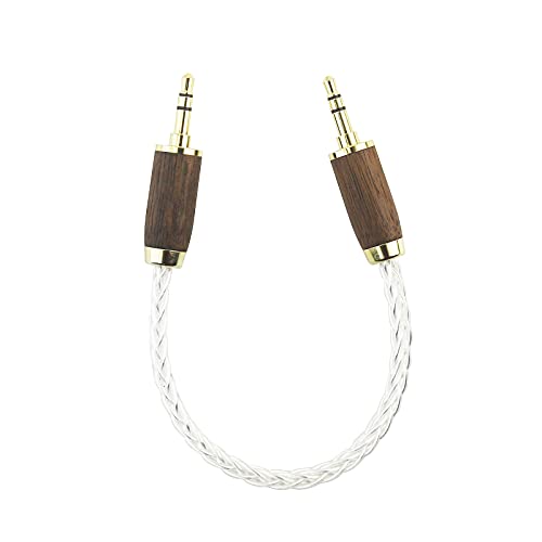 NewFantasia 3.5 mm Male to Male Stereo Audio Cable Headphone Audio Adapter 8 Cores 6N OCC Copper Single Crystal Silver Plated Walnut Wood Shell AUX Cord 3.5mm to 3.5mm Male 15cm/5.9inch