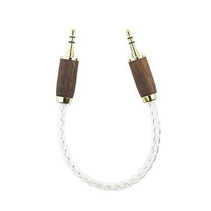 NewFantasia 3.5 mm Male to Male Stereo Audio Cable Headphone Audio Adapter 8 Cores 6N OCC Copper Single Crystal Silver Plated Walnut Wood Shell AUX Cord 3.5mm to 3.5mm Male 15cm/5.9inch