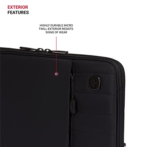 SwissGear Padded Zippered Laptop Sleeve, Micro-Twill Laptop Case with Zippered Front Compartment & Fleece Lining - color: Black, size: 13-Inch