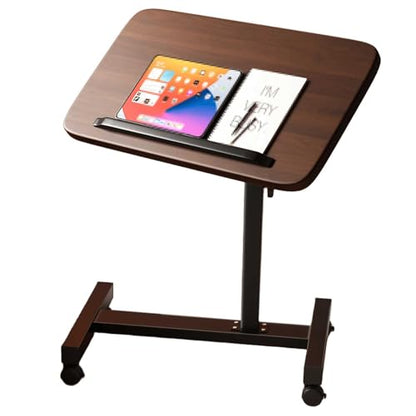 Hospital Bed Table On Wheels Adjustable Movable and Adjustable Bedside Table with Stopper Reversible C-Shaped Sofa Office Side Table for Living Room, Hospital(Brown,60x40cm) - color: Brown, size: 60x40cm