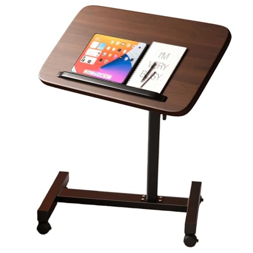 Hospital Bed Table On Wheels Adjustable Movable and Adjustable Bedside Table with Stopper Reversible C-Shaped Sofa Office Side Table for Living Room, Hospital(Brown,60x40cm) - color: Brown, size: 60x40cm