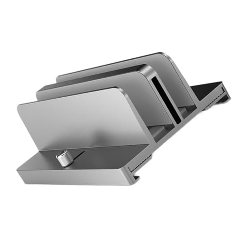 Toddmomy Aluminum Alloy Adjustable Laptop Vertical Stand with Dual Slots Gray Notebook Mount Base for Desk Tablet Vertical Holder Compatible with MacBook