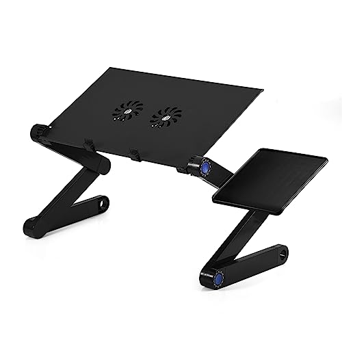 Laptop Stand with Fan, Lap Desk for Laptop with Cushion Laptop Stand with W Cooling Fan Mouse BOAD 360° Adjustable Foldable Laptop Desk Table Stand Holder for Home, Office, Bed - color: Black