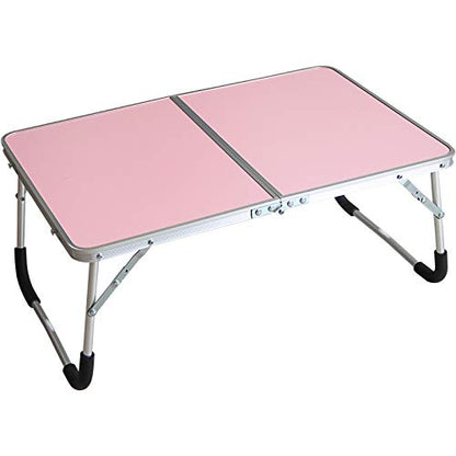 Foldable Laptop Table, Bed Desk, Breakfast Serving Bed Tray, Pink | [Portable Mini Picnic Table & Ultra Lightweight] [Folds in Half with Inner Storage Space] - color: Pink