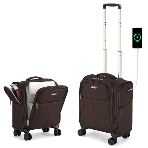 HanTrip 16 Inch Underseat Carry On Luggage with Wheels Softside Small Suitcases Personal Item Bag with Pocket Travel Luggage for Men Women Business Overnight Bag(Coffee) - color: Coffee