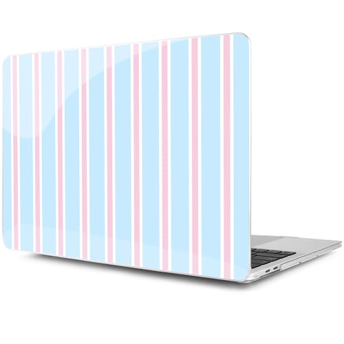 MEEgoodo for MacBook Pro 13 inch Case 2022 2021 2020 A2338 M2/M1 A2251 A2289 with Touch ID,Clear Laptop Hard Shell Cases with Keyboard Webcam Cover&Trackpad Film& Type C Adapter, Pink And Blue Stripes - color: Pink And Blue Stripes