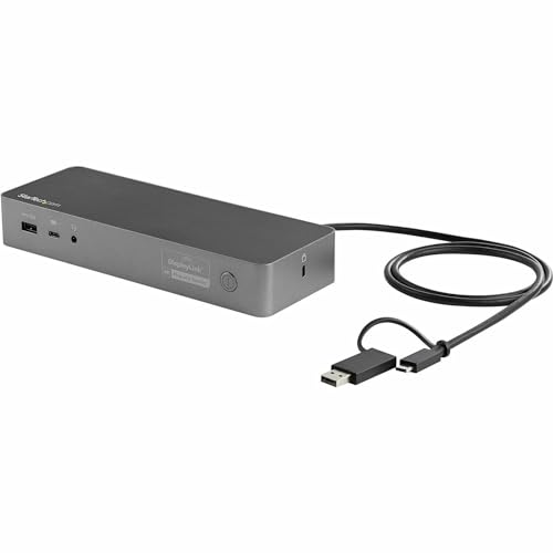StarTech Hybrid USB-C USB-A Universal Dual 4K HDMI DP Dock for Mac, 100W | DisplayLink, 4-port 5Gbps hub, Gigabit Ethernet, audio, K-slot, for Windows, macOS, Ubuntu and ChromeOS, fast-charge ports