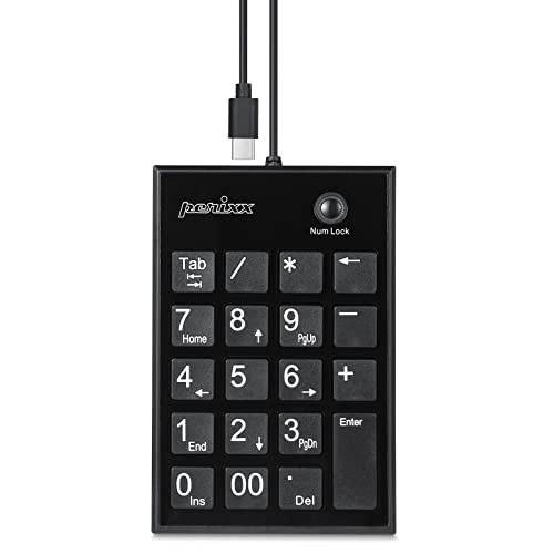 Perixx PERIPAD-202C Wired USB-C Slim Numeric Keypad - Scissor Keys with 2 USB-A Hubs and Tab Key - Compatible for Tablet, Laptop, & Desktop - Black - style: USB type C with 2 Hubs