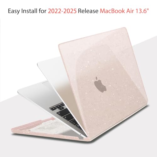 Teryeefi Glitter Case for MacBook Air 13.6 Inch M5 M4 M3 M2 Chip Release 2022-2024 2025 2026 fits Model A3449/A2681/A3113/A3240, Hard Shell Case with Keyboard Cover, Sparkly Cherry Blossom Pink - color: Sparkly Cherry Blossom Pink