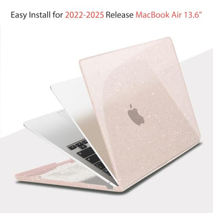 Teryeefi Glitter Case for MacBook Air 13.6 Inch M5 M4 M3 M2 Chip Release 2022-2024 2025 2026 fits Model A3449/A2681/A3113/A3240, Hard Shell Case with Keyboard Cover, Sparkly Cherry Blossom Pink - color: Sparkly Cherry Blossom Pink
