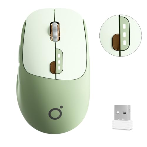 SEUNKWANG Dual-Mode Wireless Mouse with Visible Battery Indicator, Silent Rechargeable Bluetooth & 2.4G Computer Mouse, 1600 DPI, One-Click Desktop Privacy Key, Portable Mice for Laptop/PC/Mac - Green - color: Green
