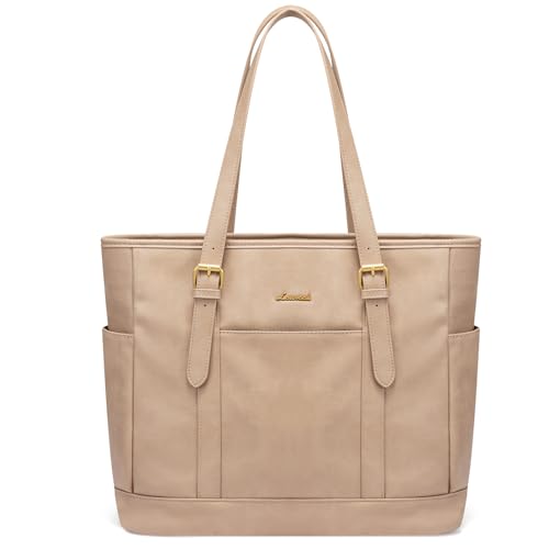 LOVEVOOK Laptop Work Tote Bag for Women,Teacher Computer Briefcase Business Shoulder Bag for Office Travel Gift - color: Khaki, size: 15.6 inch