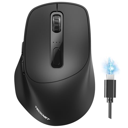 TECKNET Wireless Mouse, BT 5.0/2.4G, Rechargeable Silent 6 Buttons, Black | 3-Device Easy Switch, Bluetooth 5.0/3.0 & USB A, Wide OS Compatible, 6-DPI up to 4800, Ergonomic for M/L Hands - color: Black