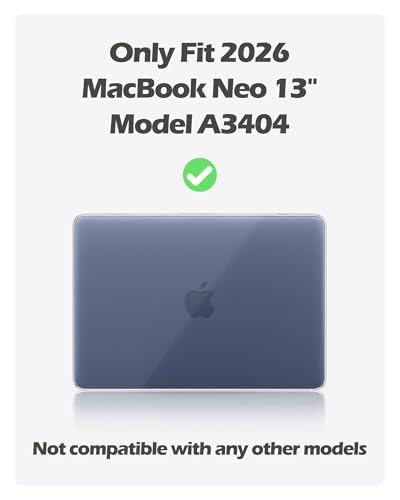 ProCase Crystal Clear Case for MacBook Neo 13 Inch 2026 Model A3404, Ultra-Thin Hard Shell Protective Laptop Cover with Keyboard Skin & Blue Stickers - color: Clear Case + Blue Stickers