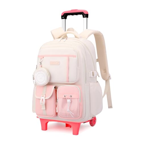 Mfikaryi Kids Rolling Backpack for Girls Boys, Wheeled School Bag Bookbag Kids Backpack with 2 Wheels - color: Two Wheels-pink, style: Two Wheels