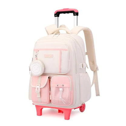 Mfikaryi Kids Rolling Backpack for Girls Boys, Wheeled School Bag Bookbag Kids Backpack with 2 Wheels - color: Two Wheels-pink, style: Two Wheels