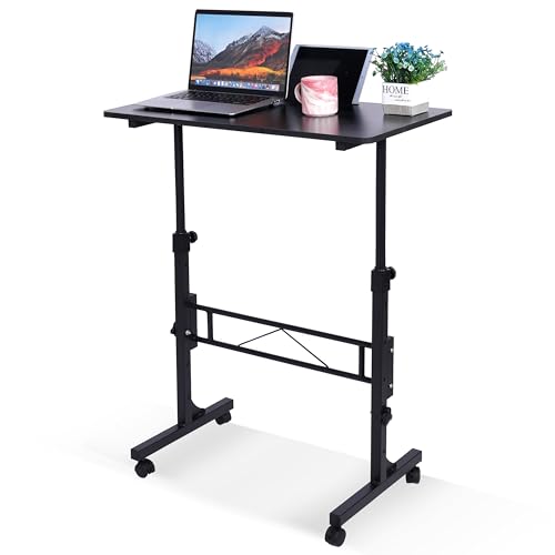 Standing Desk Adjustable Height, Mobile Stand Up Desks with Wheels Small Computer Desk Rolling Desk, Portable Laptop Desk Black Standing Table Sit Stand Home Office Desks 16"x31.5" Height 27"-43.5" - color: Black