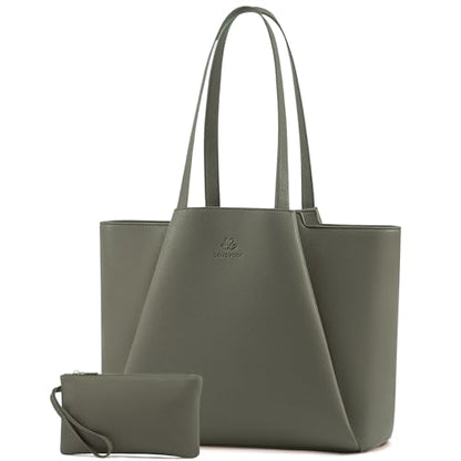 LOVEVOOK Laptop Tote for Women - 15.6 Inch Faux Leather Laptop Bag with Clutch, Large Capacity Office Purse Computer - color: Dark Green, size: 15.6 inch