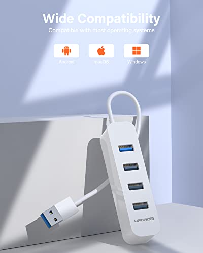 Upgrow USB 3.0 Hub 4-Port USB Hub with 5 Gbps USB Splitter for Laptop MacBook, Mac Pro, Mac mini, iMac, Surface Pro, XPS, PC, Flash Drive, Mobile HDD-White