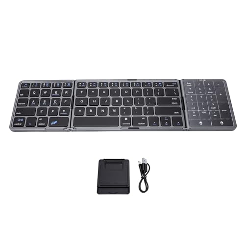 Foldable Keyboard, 2 in 1 3 Fold Wireless Bluetooth Keyboard with Touchpad and Numeric Keypad Portable Travel Rechargeable for Tablet, Laptop