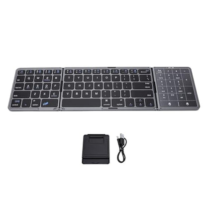Foldable Keyboard, 2 in 1 3 Fold Wireless Bluetooth Keyboard with Touchpad and Numeric Keypad Portable Travel Rechargeable for Tablet, Laptop