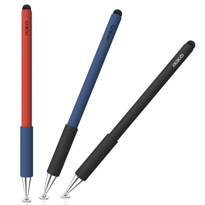 MEKO Stylus Pens for Touchscreens, 2 in 1 Capacitive Stylus | 3 Pack Thin Rubber Tip, High Sensitivity, Compatible with iPad,Switch, iPhone, Android All Touch Screens - color: Black & Red & Blue
