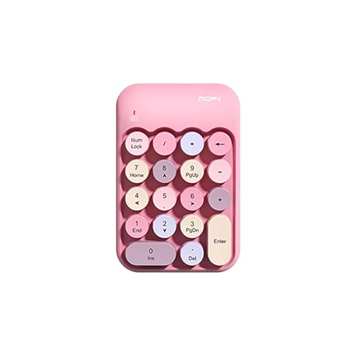 Sahara - Wireless Numeric Keypad, Retro Round Keycaps, Portable Number Pad with Ergonomic Design, USB Receiver, Compatible with Laptop/Desktop PC (Pink) - color: Pink