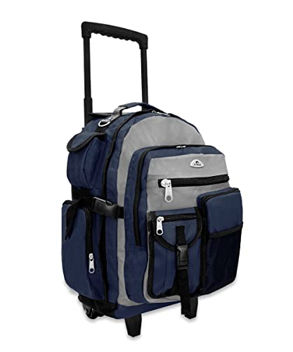 Everest Deluxe Wheeled Backpack, Navy/Gray/Black, One Size - color: Navy/Gray/Black