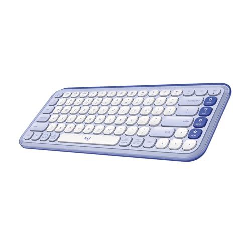 Logitech POP ICON Keys Wireless Bluetooth Keyboard - Lilac and Off-White | Comfortable typing, programmable keys, easy-switch between up to 3 devices, for laptop, tablet, PC - color: Lilac, style: Keyboard