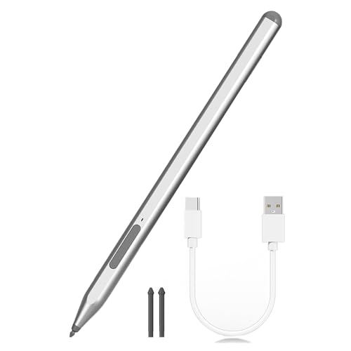 Styluses Pen Compatible for Go/Laptop/Book Featuring 1024Pressure Levels Replaceable Nibs Fast Charging Styluses - color: Silver