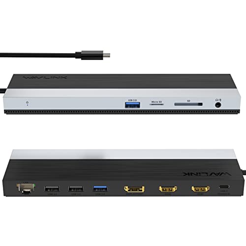 WAVLINK USB C Docking Station 3 Monitors for Windows with DP + 2X HDMI | USB-C Triple Display Laptop Dock with Dual 4K +1080P, PD 85W Charging, Gigabit Ethernet for Windows Laptop