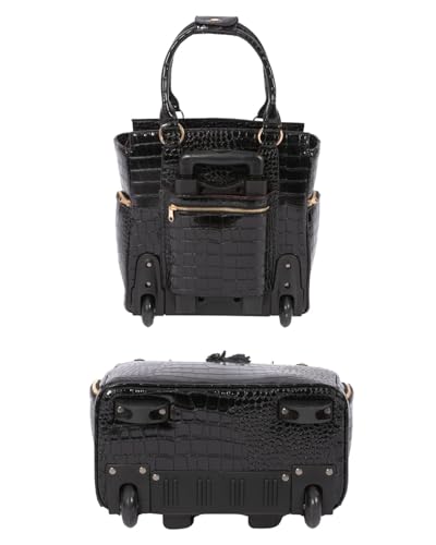 JKM & Company Rolling Laptop Bag for Women | Designer Wheeled Briefcase | Fits 13-17" Laptops | Office Travel Computer Case - color: Cosmopolitan (Petit-black)