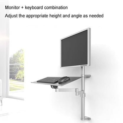 Sit Stand Monitor Desk Mount, Full-Motion Articulating Arm, Height Adjustable, with Keyboard Tray, Adjustable Workstation Arm, Load Capacity 10KG, Fits 17-27" Screens