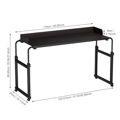 Adjustable Height Overbed Table, Rolling Overbed Bedside Desk with Raised Baffle and Spacious Desktop, Over BedTable with Wheels for Home Office Bedroom Hospital Use (Black Premium Version) - color: Black Premium Version