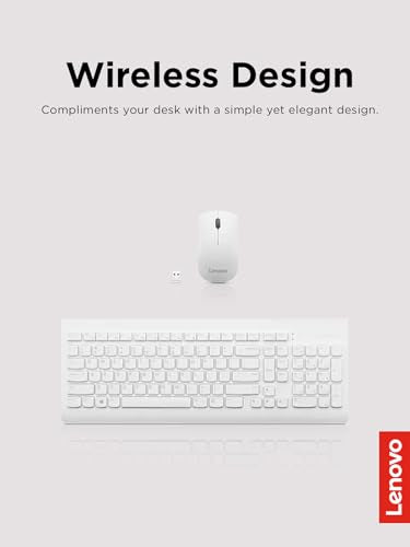 Lenovo 510 Wireless Combo with 2.4 GHz USB Receiver, Slim Full Size Keyboard, Full Number Pad, 1200 DPI Optical Mouse, Left or Right Hand, GX30W75336, White - color: White