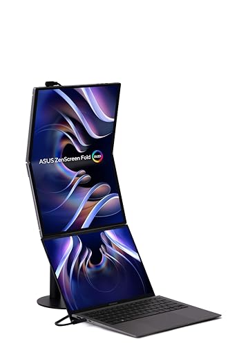 ASUS ZenScreen Fold MQ17QH 17.3 Portable Monitor, Quad HD OLED (2560 x 1920), HDMI, Two USB-C, Built-in Foldable Stand, 100purcent DCI-P3, Silver