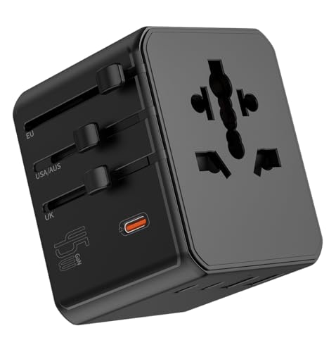 Universal Travel Adapter, International Power Plug Converter with 45W PD Charger, 2500W Support, All-in-One AC Adapter Travel Essentials for Europe EU UK US AUS, Type C Port