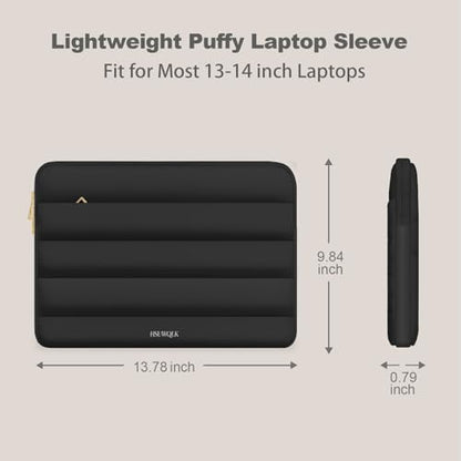 Laptop Case 13.3 inch,13-13.3 inch Puffy Laptop Sleeve Compatible with MacBook Air 13 13.6/Neo 13/Pro 13/Pro 14,HP Dell ASUS Lenovo,Polyester Computer Bag with Horizontal Pocket&Belt, Black - color: Black