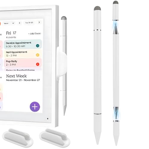 Stylus Pen for Echo Show 15/21 Inch with Holder Mount, 3 in 1 Magnetic Capacitive Stylus with Fiber Mesh Tip and Disc Tip, Compatible with All Capacitive Touchscreens - color: White