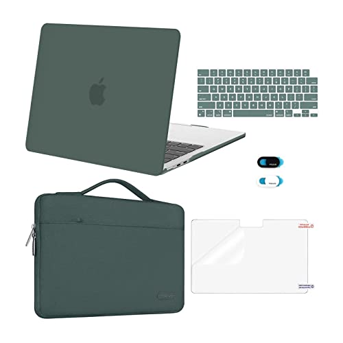 MOSISO Compatible with MacBook Air 13 inch Case M5 2026 M4 2025 M3 M2 2024-2022 A3449 A3240 A3113 A2681,Hard Shell&Sleeve Bag&Keyboard Skin&Webcam Cover&ScreenFilm for MacBook Air 13.6, Emerald Green - color: Emerald Green